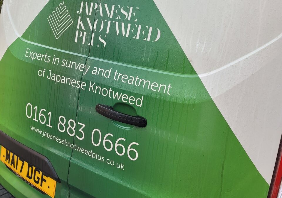 photo of a company van with details of what you should contact if you find Japanese knotweed in your garden